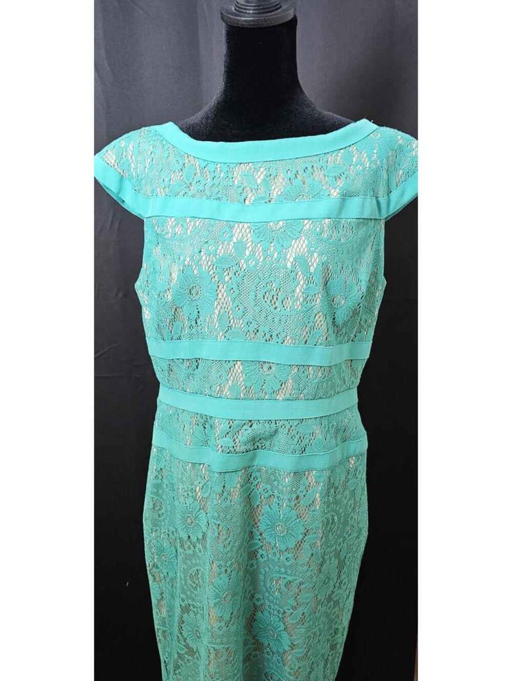 Adrianna Papell Dress Turquoise Womens Size 14 Cap Sleeves